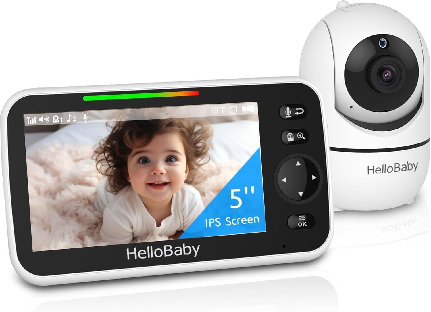 HelloBaby Baby Monitor with Camera and Night Vision, 5''Display with 30-Hour Battery, Pan-Tilt-Zoom Video Baby Monitor No WiFi, 2-Way Talk, Temperature, 8 Lullabies and 1000ft Range,HB6550