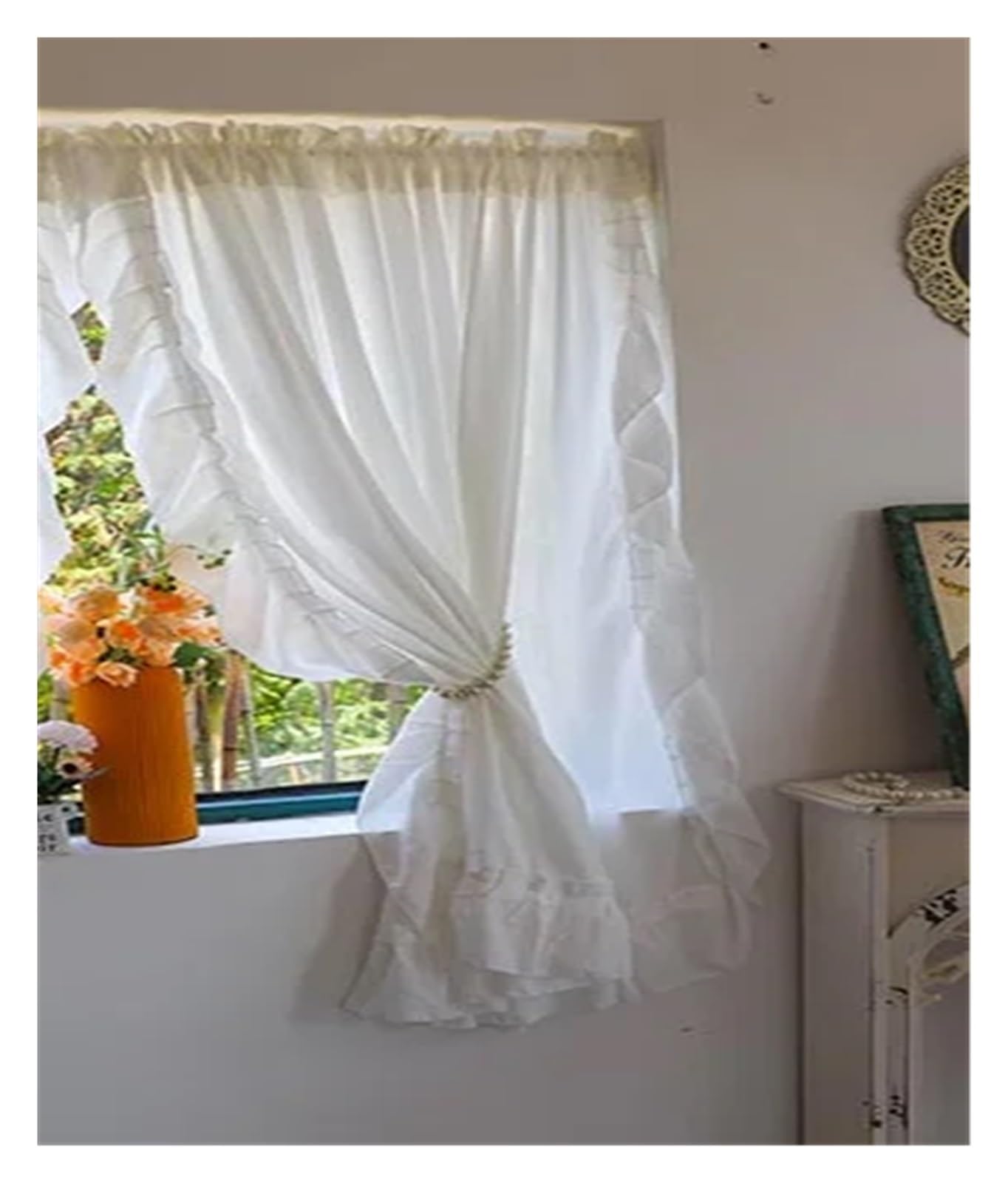 DFGRGRV Ruffle Curtains Sheer Curtains for Living Room Girls Bedroom Pink Voile Curtain with Ruffles Tulle Backdrop Curtain Window Screening(1PC White Tulle,Hook,W200 x H180CM)