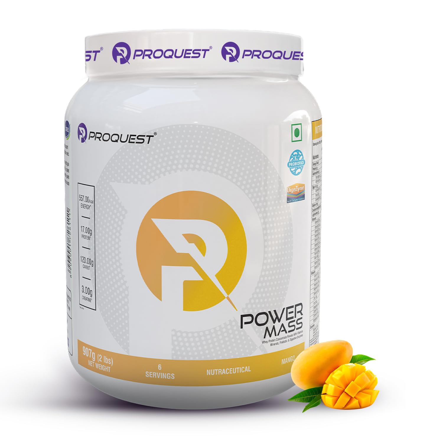 Proquest Nutrition Mass Gainer Mango 907g | High Calorie Weight Gainer | 557kcal, 120g Carbs, 17g Protein, 3g Creatine | Muscle Growth & Recovery Supplement-6 Servings