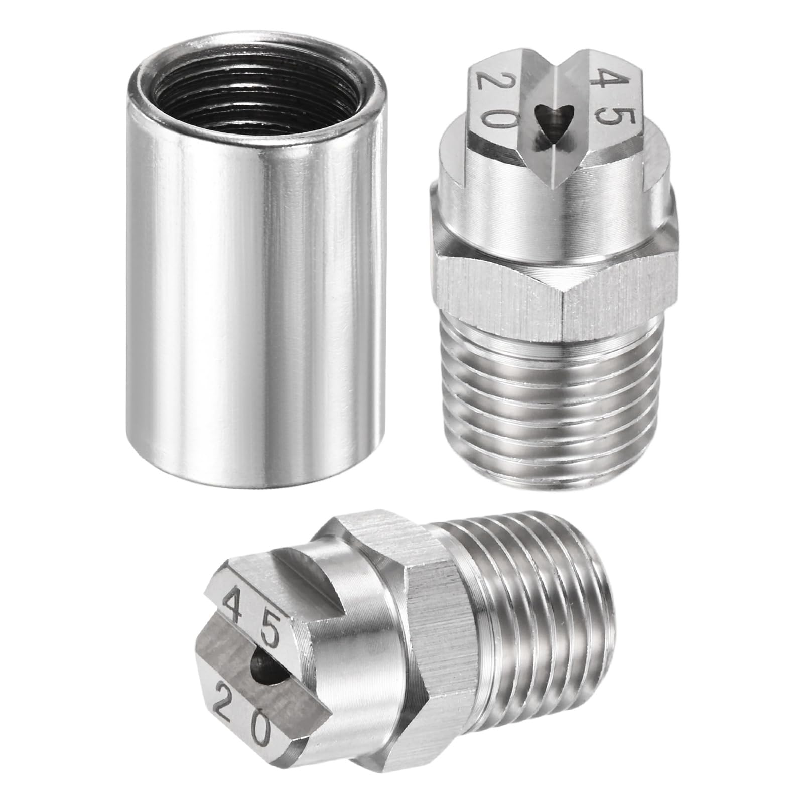 TIXIPEM 1/4" BSP Male 45 Degree Flat Fan Spray Tip [1SET] - High Pressure Washer Spray Nozzle with 1/4" BSP Female Pipe Fitting Used for Water Guns - [Stainless Steel-2.8MM]