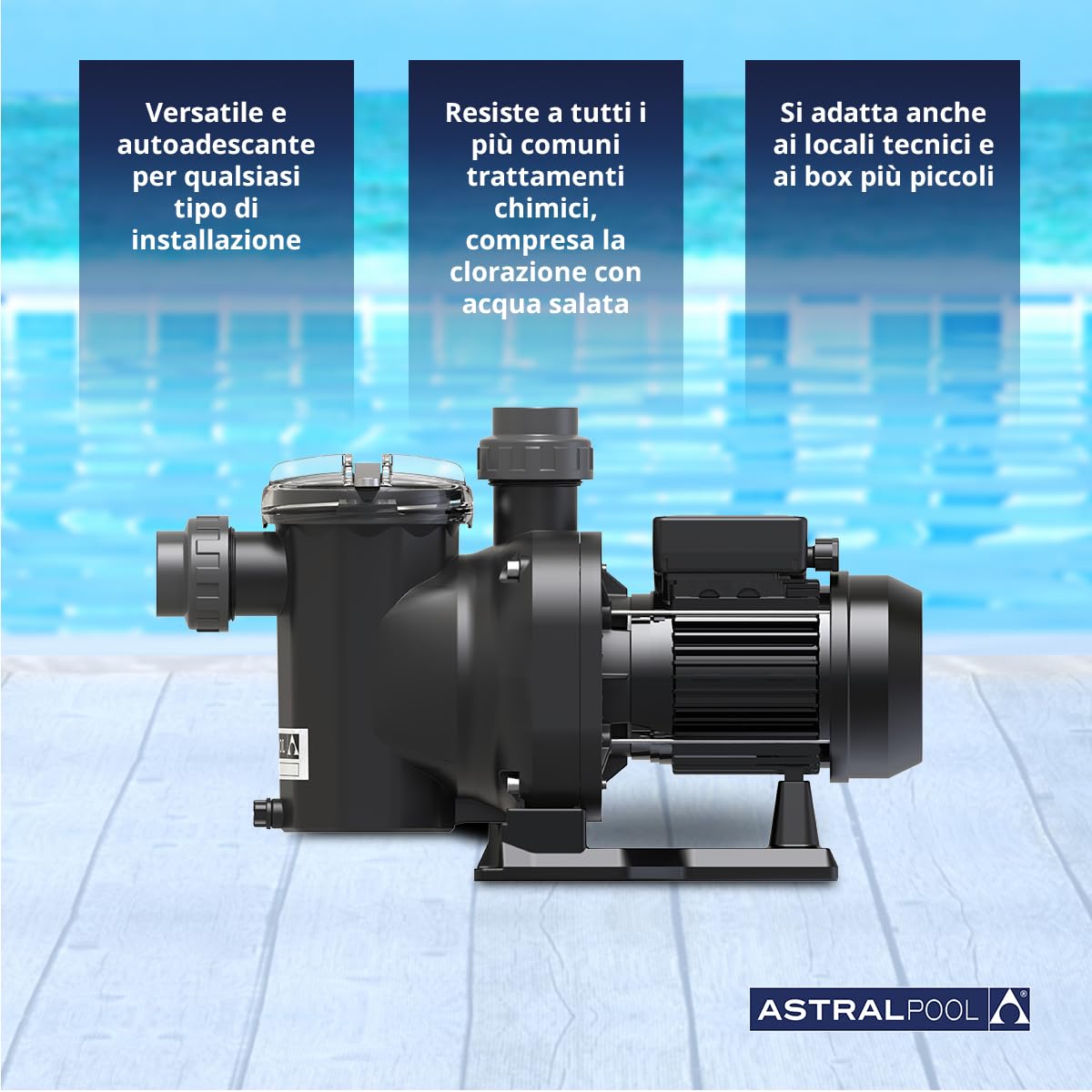 Pompa per piscina Sena 2 cv - Pompa Trifase per Acqua - Compatta e autoadescante - Capacità (l/h): 11.800 - Astralpool