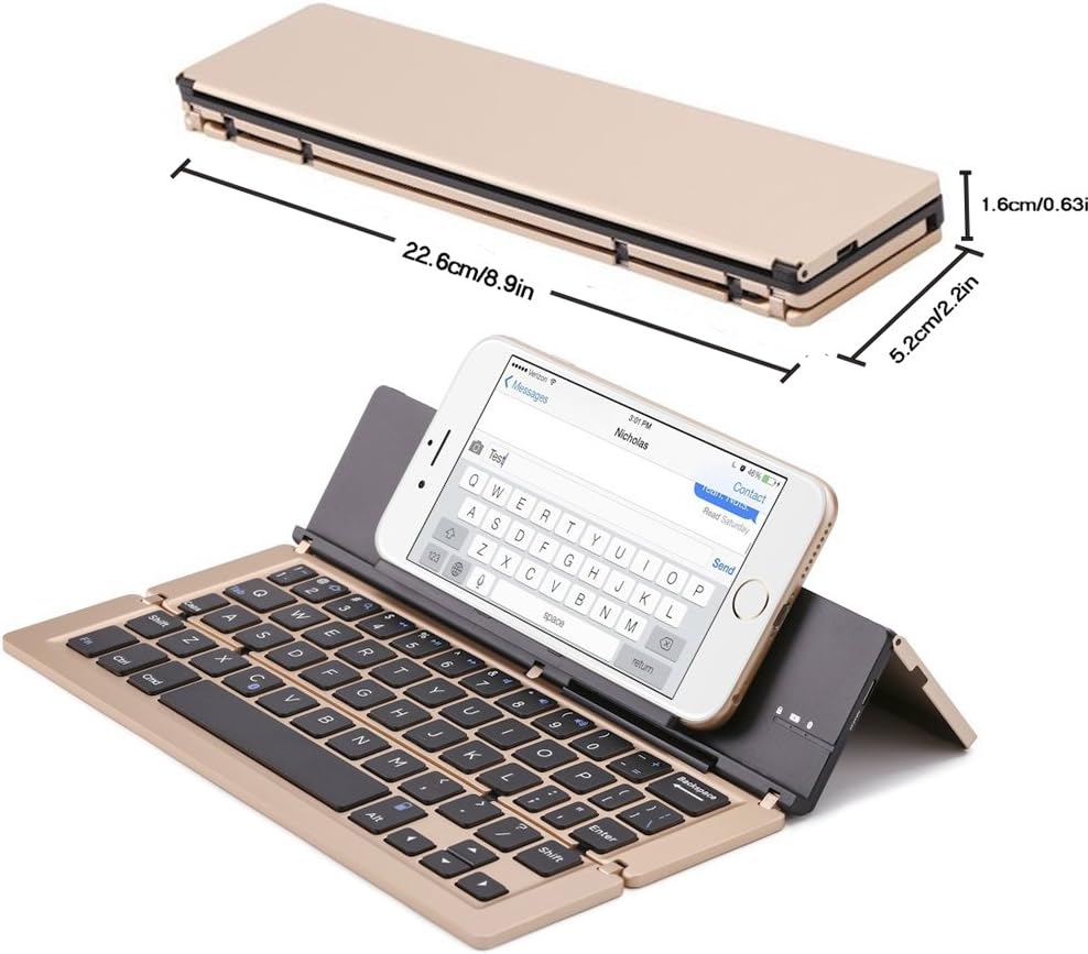 SMICK Foldable Bluetooth Keyboard Wireless Bluetooth Pocket Keyboard Ultra-Slim Universal with Kickstand Holder for IOS Android Windows Devices,F18,Gold