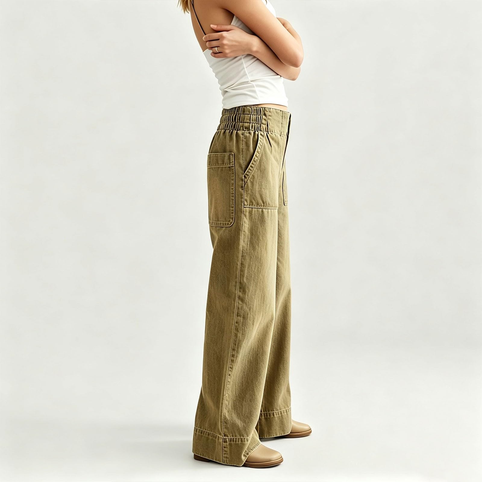 Pantalones vaqueros para mujer, cintura alta, pierna ancha, pantalones