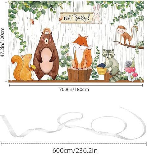 Miniatura 2 de Cartel de fondo de baby shower con temática de animales de la selva, decoración de fiesta de baby shower, criatura del bosque, fondo de fotografía