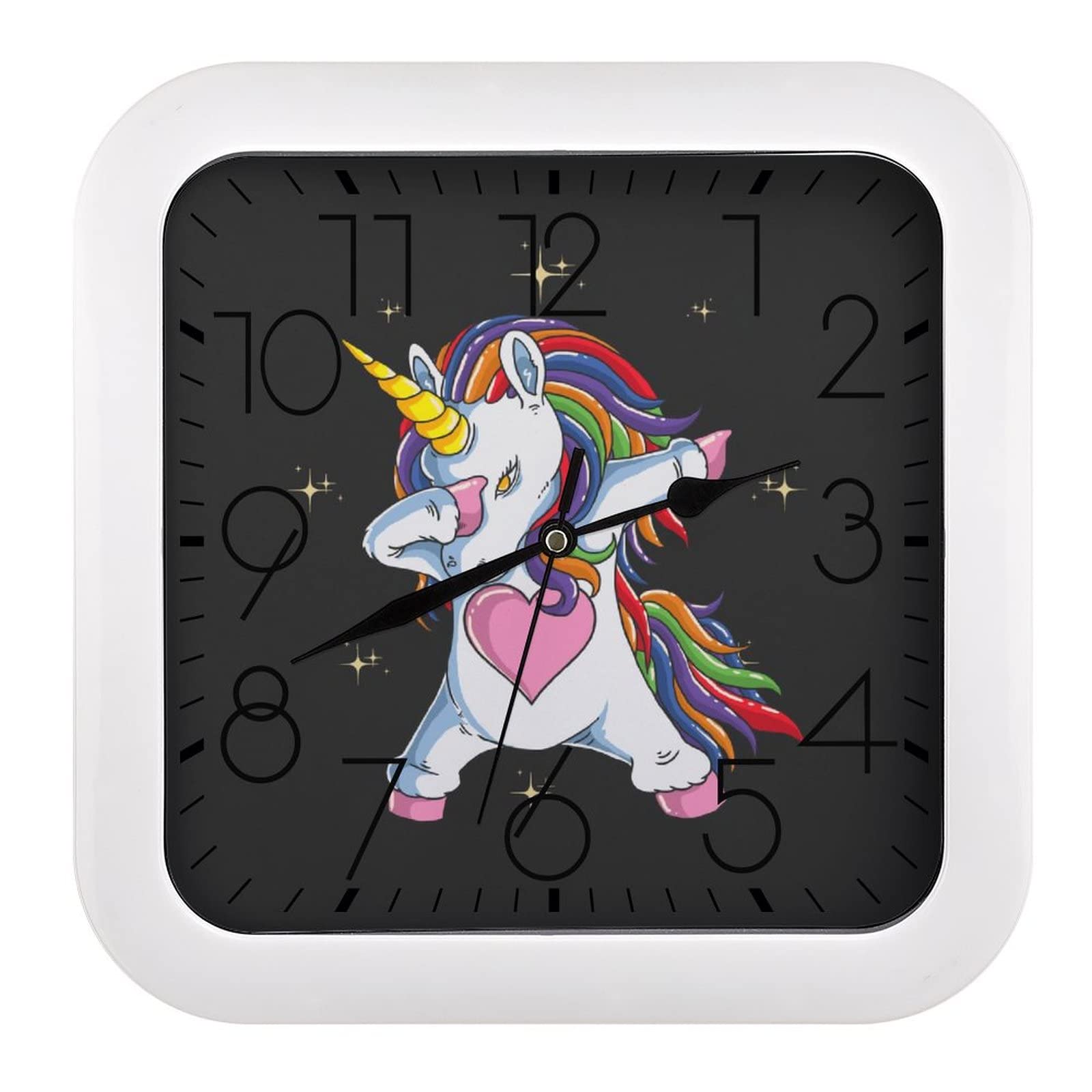 Pendule murale licorne mignonne horloge silencieuse moderne maison bureau ecole 26x26cm
