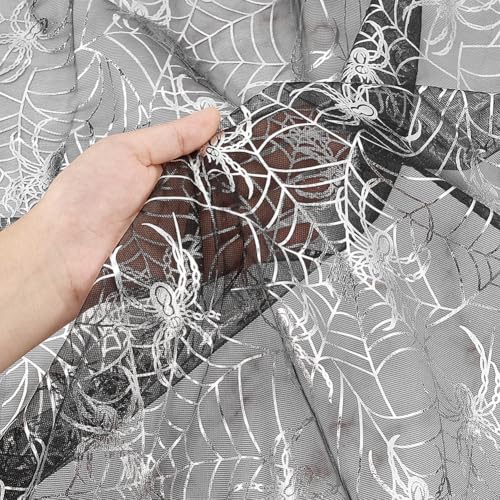 FINGERINSPIRE Halloween Spider Web Fabric 2x1.5m Wide Glitterie Silver Spider Webs Fabric Black Mesh Halloween Fabric Halloween Spider Web Fabric by The Yard for Halloween Party Decoration - Image 3