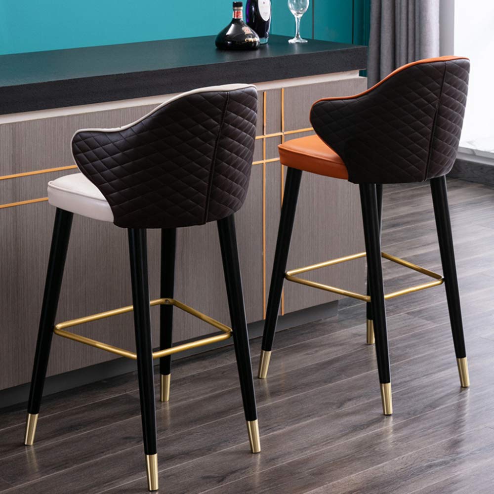 Moderno taburete de bar para encimera de cocina con asiento de piel sintética y patas de metal, taburete alto para barras, color beige (65 cm)