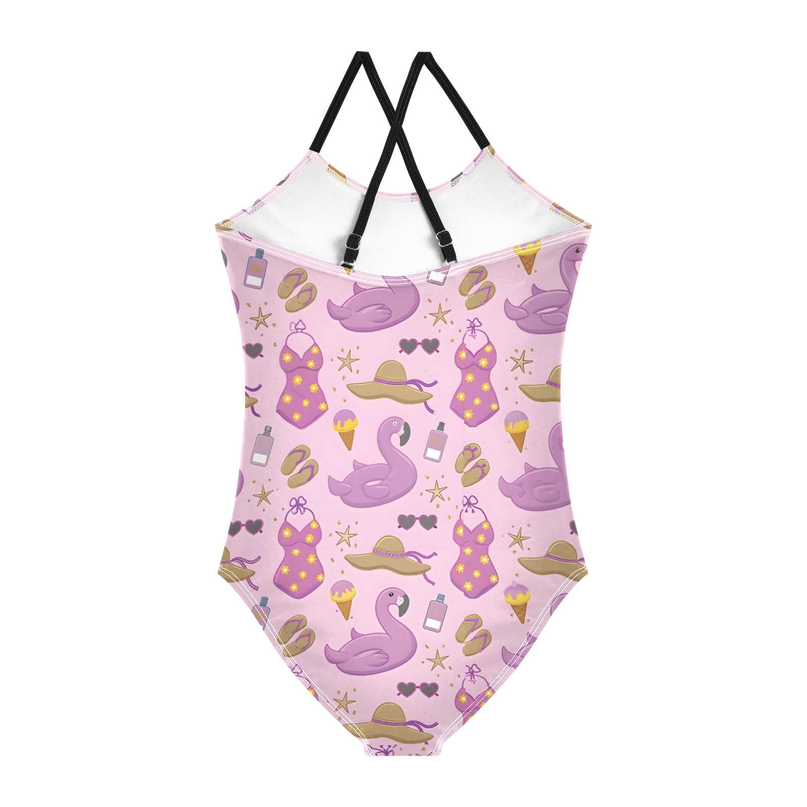 Flamingo Swim Ring Girls Swimsuits Quick Dry Crossback One Piece Beach Swimwear Bathing Suit, 3T
