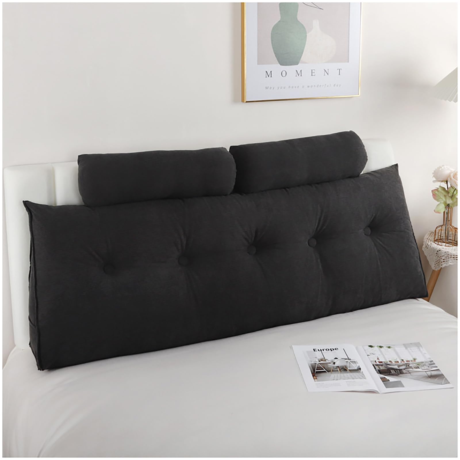 Coussin de dossier grand lit et canapé ZTGL noir 200cm avec appui-tête amovible