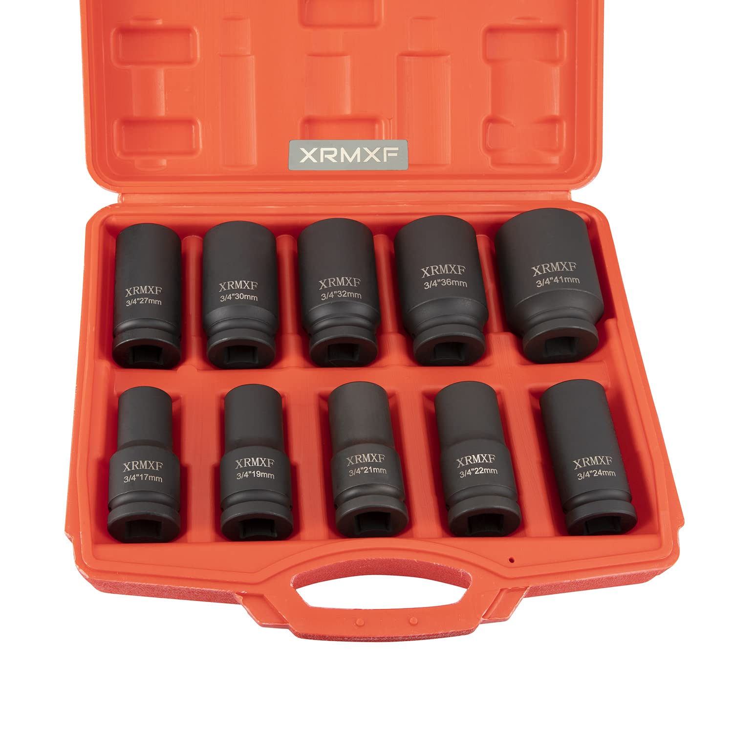 Xrmxf Schwarz 3/4" Drive Deep Impact Socket Set,10Pc 6-Point Metric,17 19 21 22 24 27 30 32 36 41Mm Socket Sets, Cr-Mo Steel 80Mm Length
