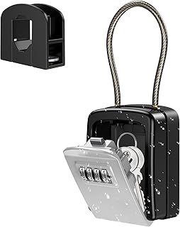 (NEW VERSION) Key Lock Box, Key Safe Box with carabiner, Resettable Code Key Storage Lock Box Waterproof with 4 Digit Combination, 5 Key Capacity for Home, Warehouse, Indoor & Outdoor