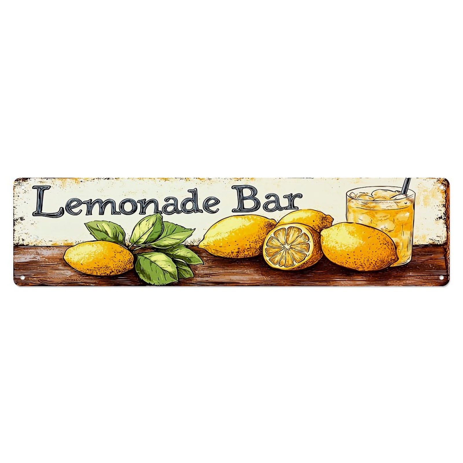 Lemonade Bar With Lemons Vintage Metal Tin Sign Retro Wall Decor for Home Bar Garage Cafe, Indoor & Outdoor Decorative Metal Poster, 4x16 Inch