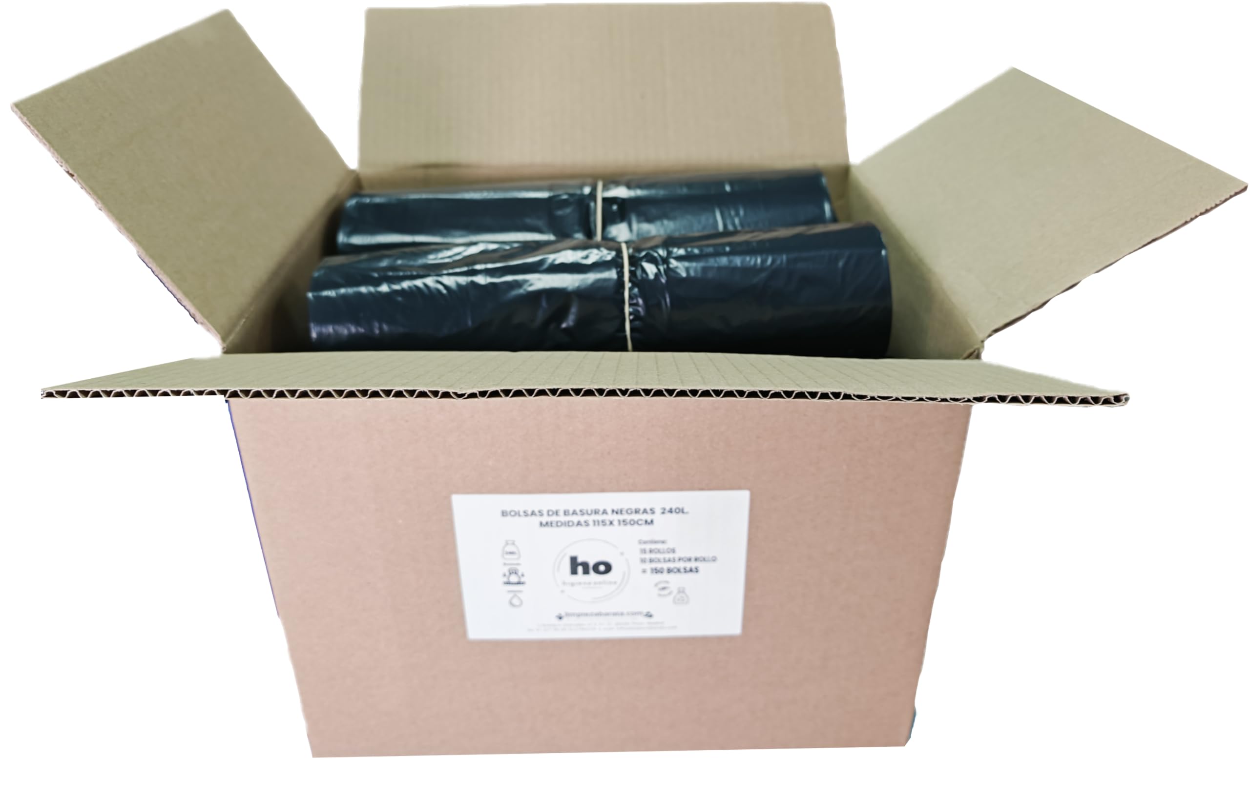 Bolsas de Basura Negras XXL Capacidad 240L – Pack de 15 Rollos (150 Unidades) – Resistentes, Antigoteo y Ecológicas – 115 x 150 cm