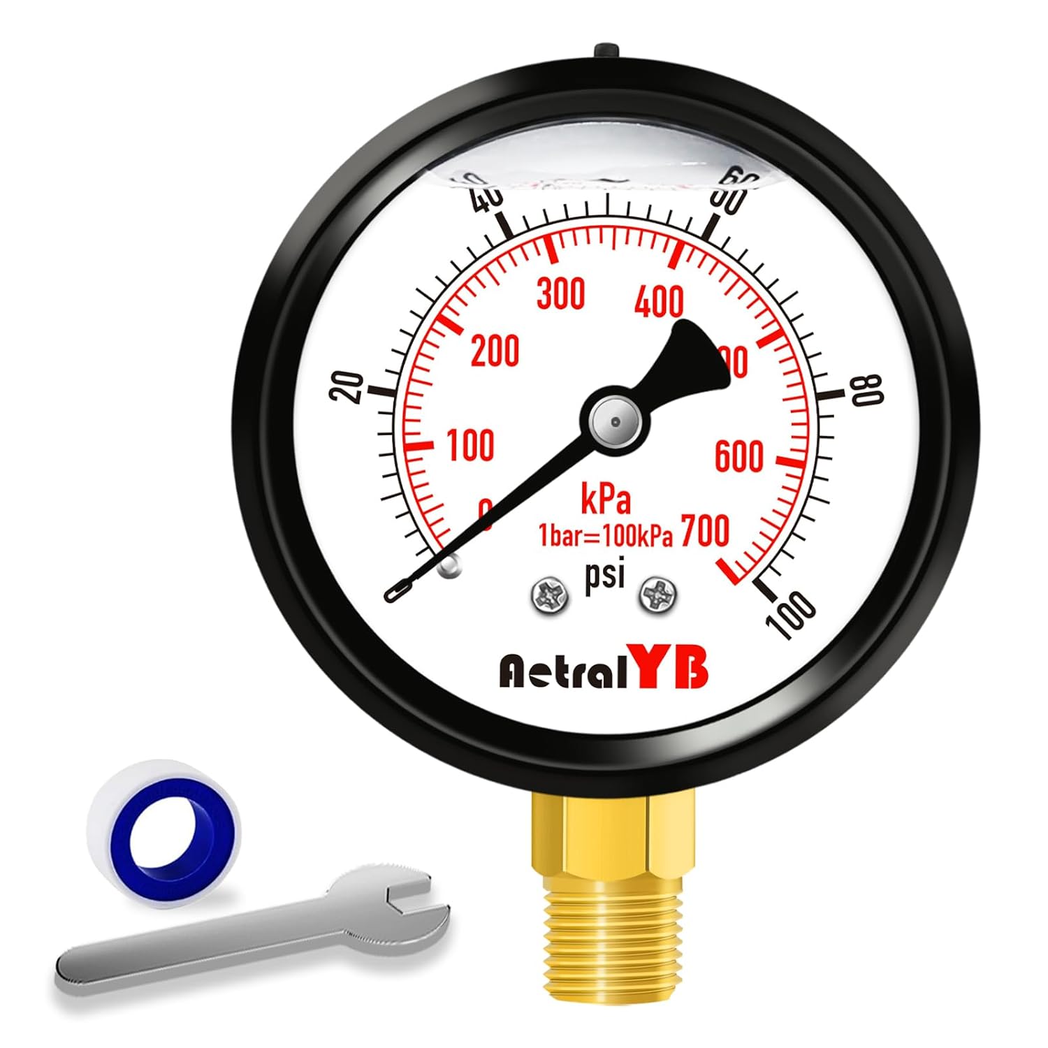 AetralYB 0-100 PSI 2.5 Inch Liquid Filled Pressure Gauge, Stainless Steel, IP67 Waterproof, 1/4" NPT Lower Mount for Pumps, Tanks, Wells, RVs