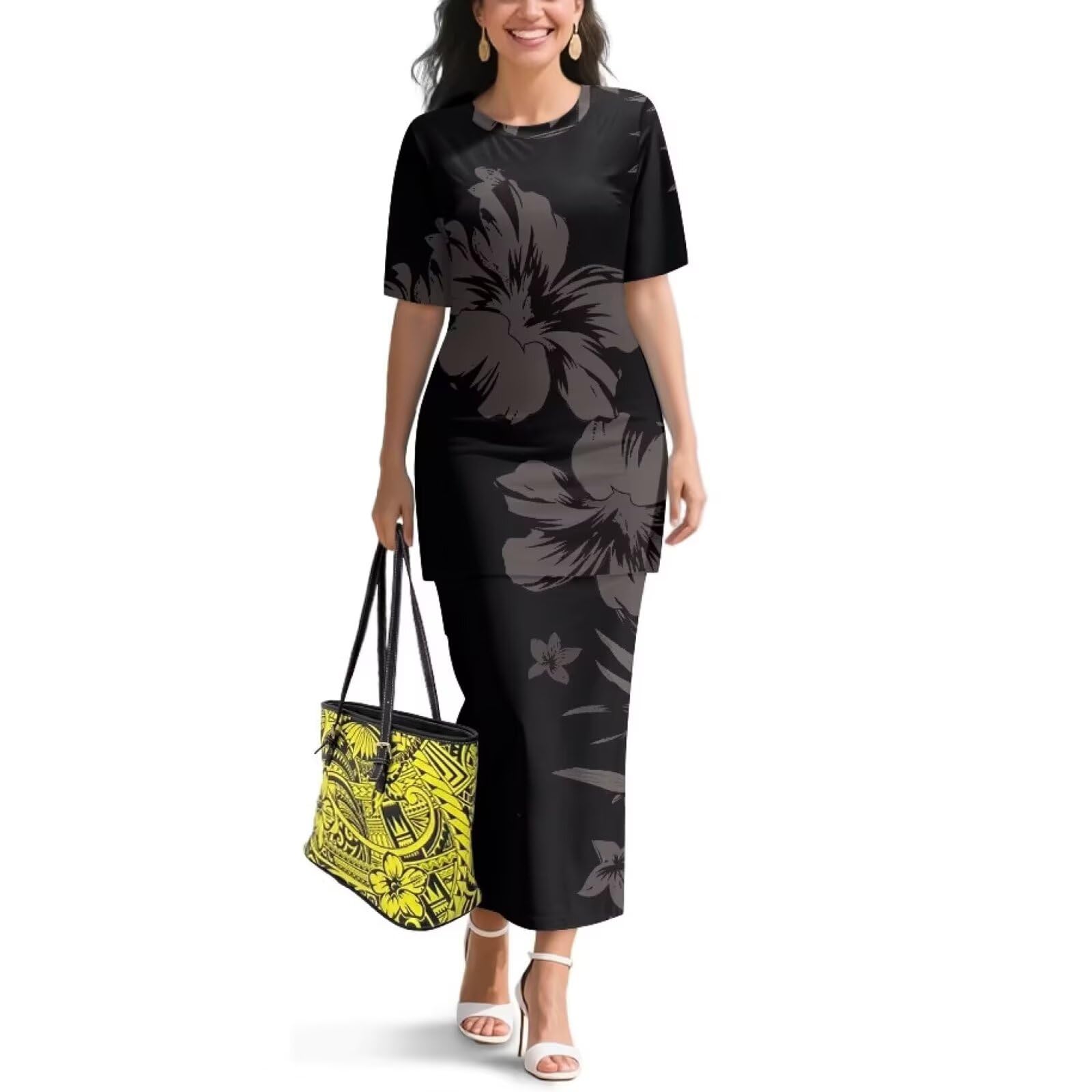 Samoa Puletasi Dress for Women Polynesian Top and Maxi Skirt Sets
