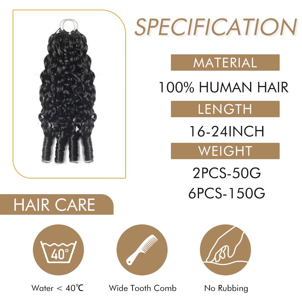 Renyarch Miracle Knots Hair Crochet Human Hair - Extensiones de Pelo Humano Burmese Curly Pre-Separado para Mujeres Negras, 2 uds 50g Crochet Braids Water Wave Nudos Invisibles, 16 Pulgadas 1B#