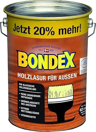 Bondex Holzlasur für Außen Eiche hell 4,8 L für 62 m² | Hoher Wetter- und UV-Schutz | Natürliches Abwittern - kein Abplatzen | seidenmatt | Holzschutzlasur | Holzlasur Bondex Holzlasur für Außen Eiche hell 4,8 L für 62 m² | Hoher Wetter- und UV-Schutz | Natürliches Abwittern - kein Abplatzen | seidenmatt | Holzschutzlasur | Holzlasur