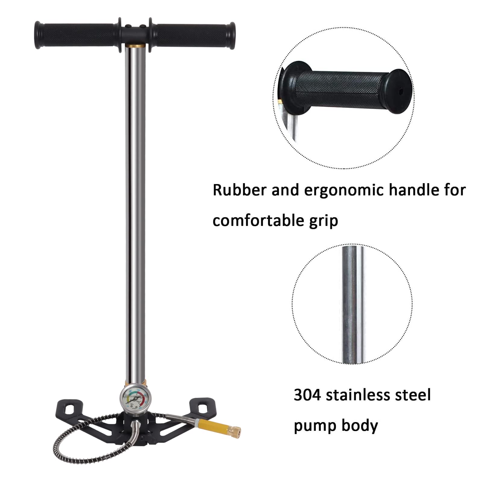 PCP Stirrup Pump Airguns Rifle Filling Stirrup Pump, High Pressure Hand Pump 3 Stage 6000 PSI for Paintball, PCP Cylinder & Pistols, Scuba Diving, Stainless Steel by Poweka