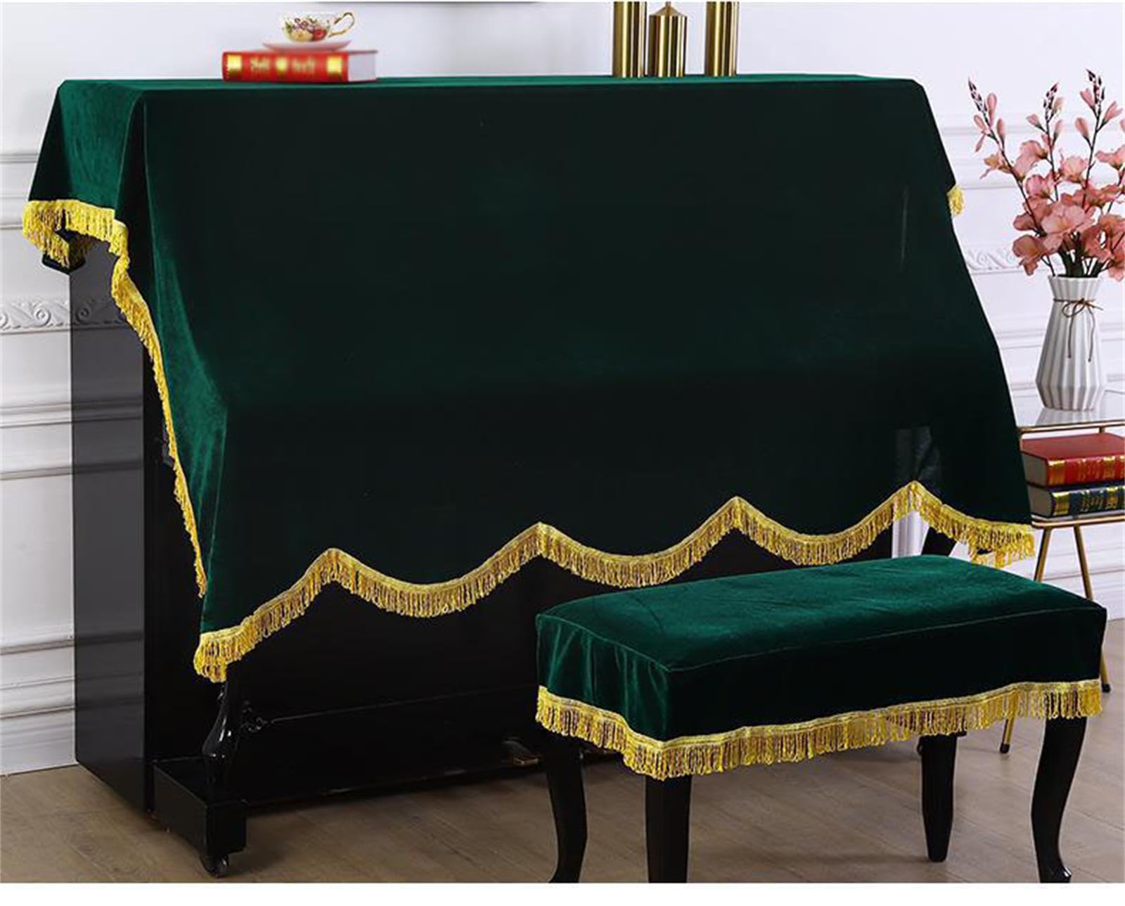 SUNMME Tasseld Piano Dust Cover Solid Color Upright Thickened Half Stool Cloth Pianoniture Protective Decorative Cover/a/double (c Double Stool)