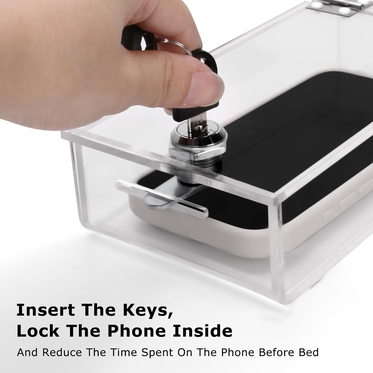 Cell Phone Lock Box,Mobile Phone Storage Jail Box with 2 Keys Transparent Phone Locker Phone Acrylic Key Staff
