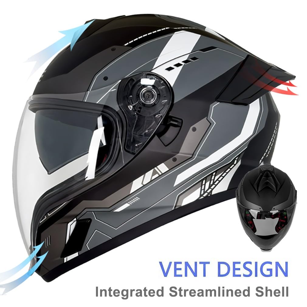 Kask motocyklowy integralny kask z maską, homologacja ECE, wysokiej jakości podwójny wizjer, zdejmowany wewnętrzny system, system wentylacji dla dorosłych mężczyzn/kobiet (M-2XL, 57-64 cm)