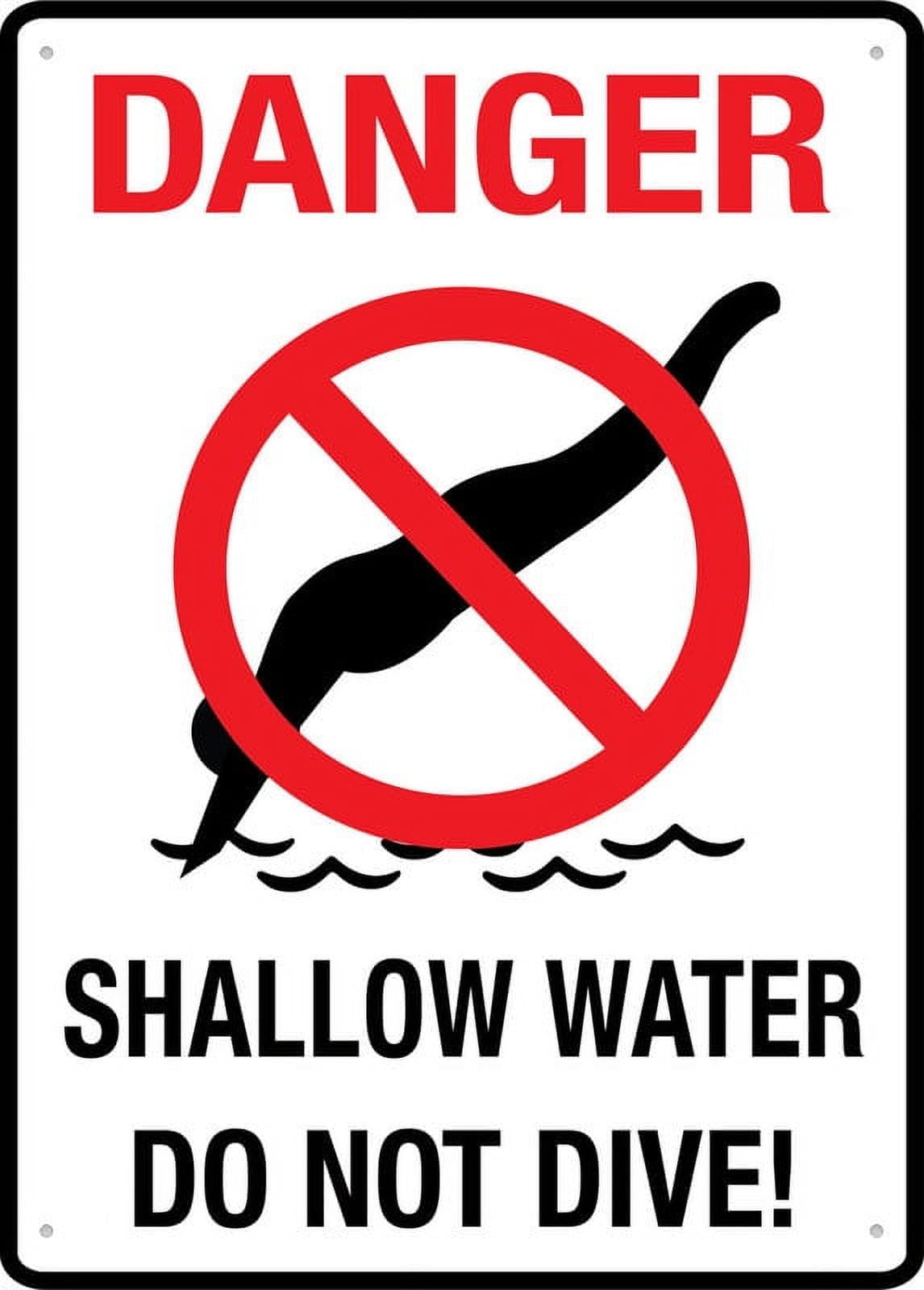 Danger - Shallow Water (Do Not Dive) Sign, 8x12 Inch UV-Printed Aluminum Outdoor Sign, Weatherproof Security Sign for Home or Business