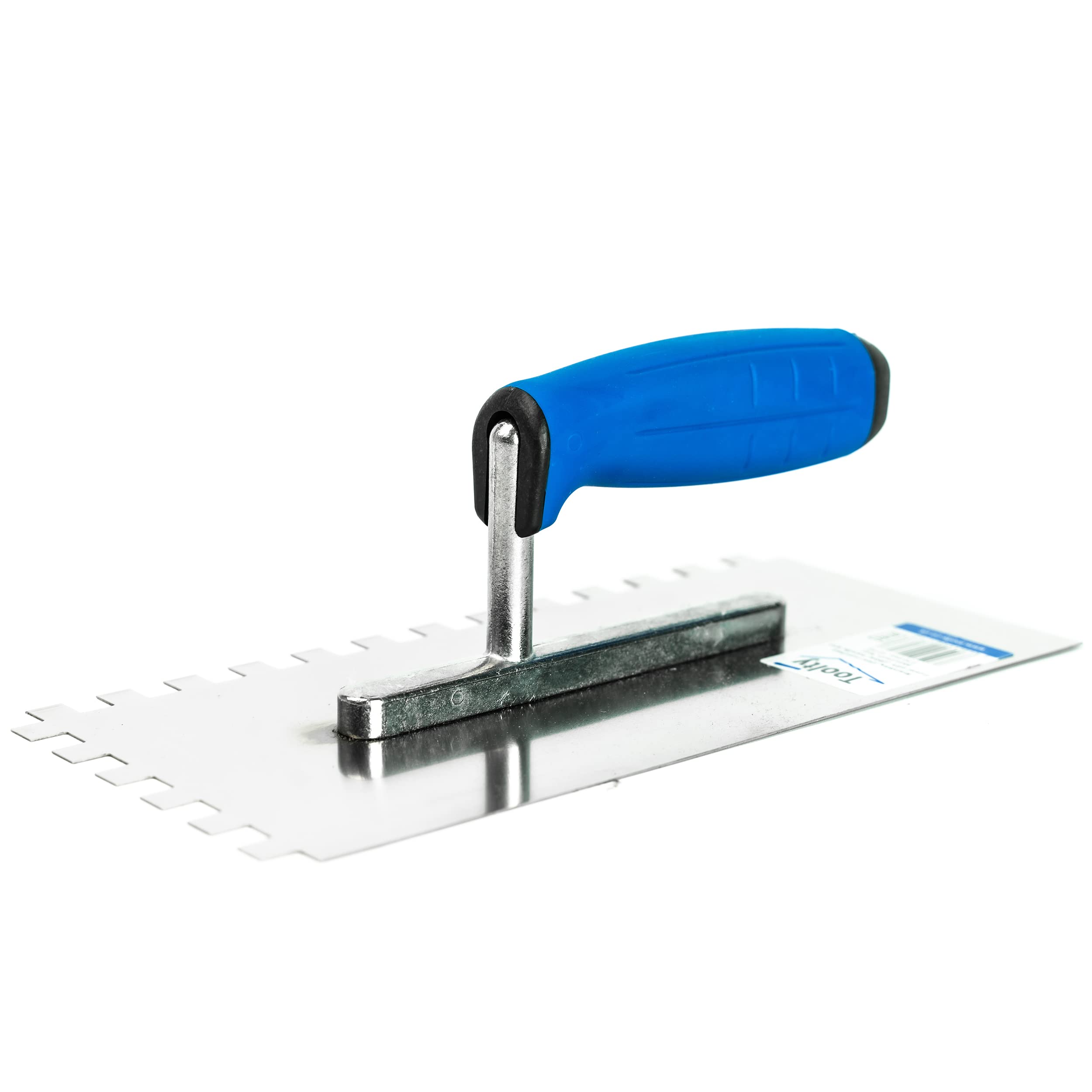 Toolty Multi-Colour Stainless Steel Square Notched Trowel, Tiling Trowel, Plastering Trowel -270Mm, 10X10mm - For Adhesive Mortars - Rubber Handle, Tile, Tiling, Adhesive, Diy - Tlty-7110