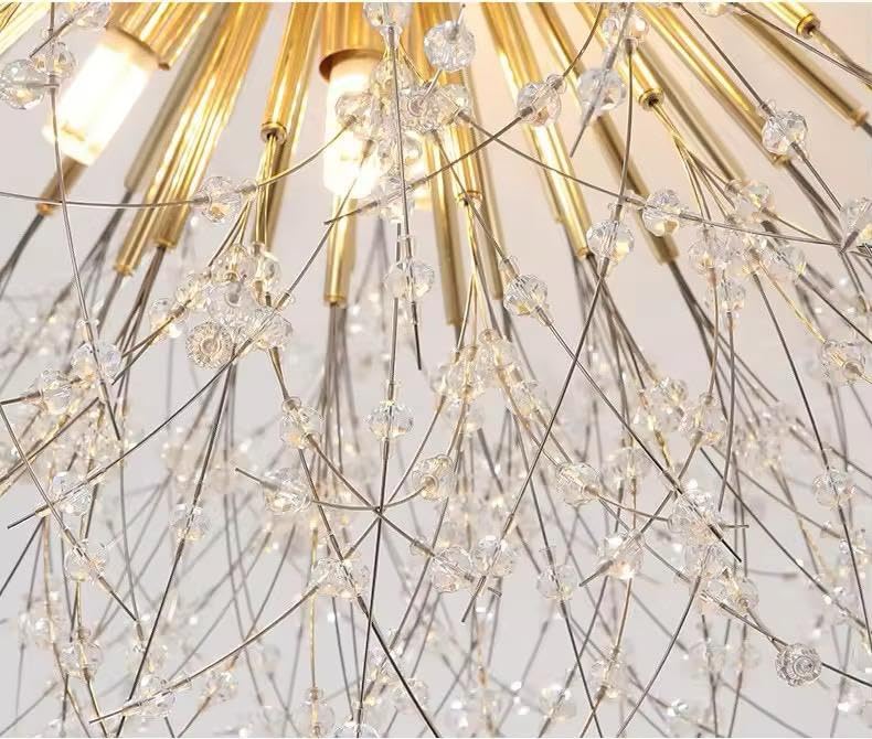 Image of Modern Crystal Flush Mount Chandelier - Luxury Gold Starburst Ceiling Light for Bedroom, Living Room & Hallway| 30cm