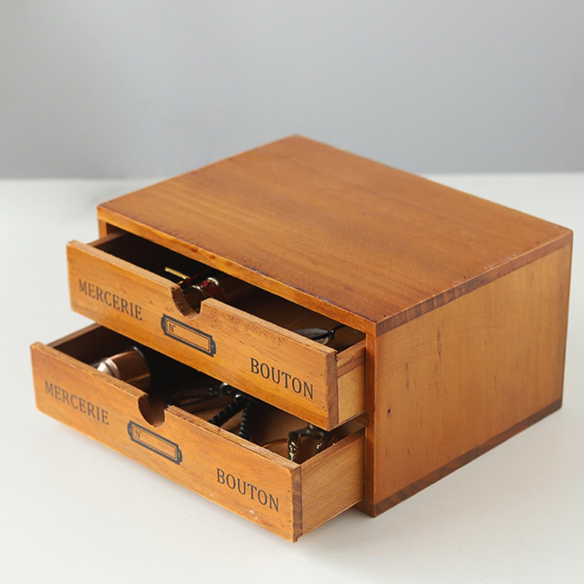 Organizzatore da Scrivania in Legno con Due Cassetti, Grande Capienza