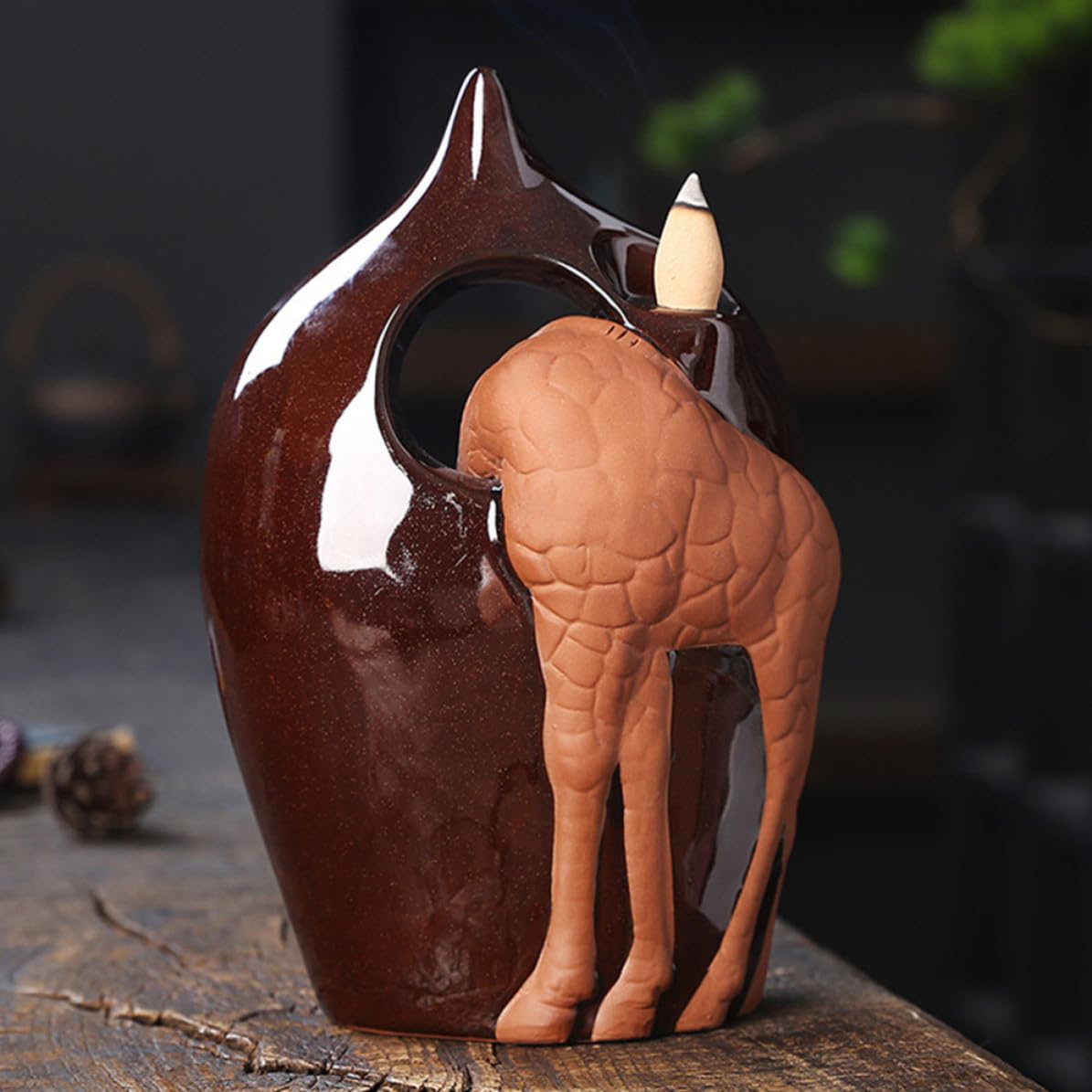 Bruciatore di Incenso Riflusso in Ceramica Giraffa per Aromaterapia