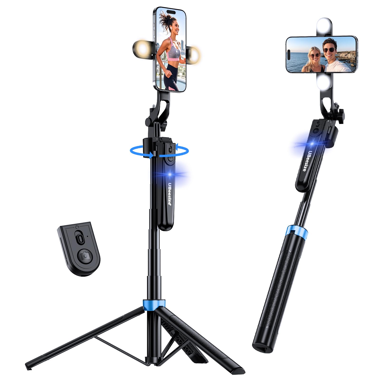 UBeesize 70'' Auto Face Tracking Tripod 360° Rotation with Stand, Phone Tripod with Fill Light, Selfie Stick & Phone Stand for Recording, Vlog/Live