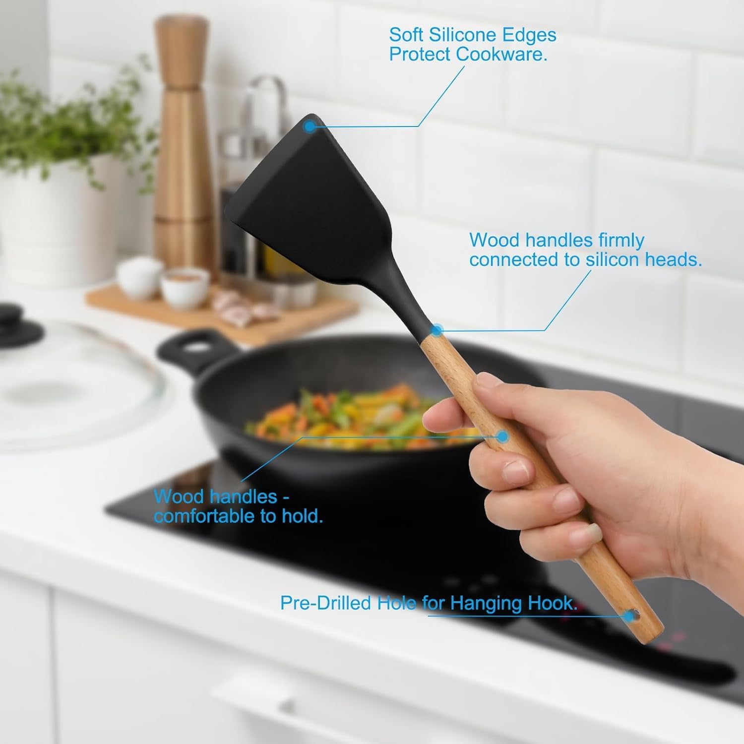 SKYTONE Silicone Spatula and Utensils Spoon Set 12-Piece Silicone Kitchen Cooking Utensils Set, Non-Stick Utensils Set Heat Resistant Easy Clean, BPA Free (Black) 1