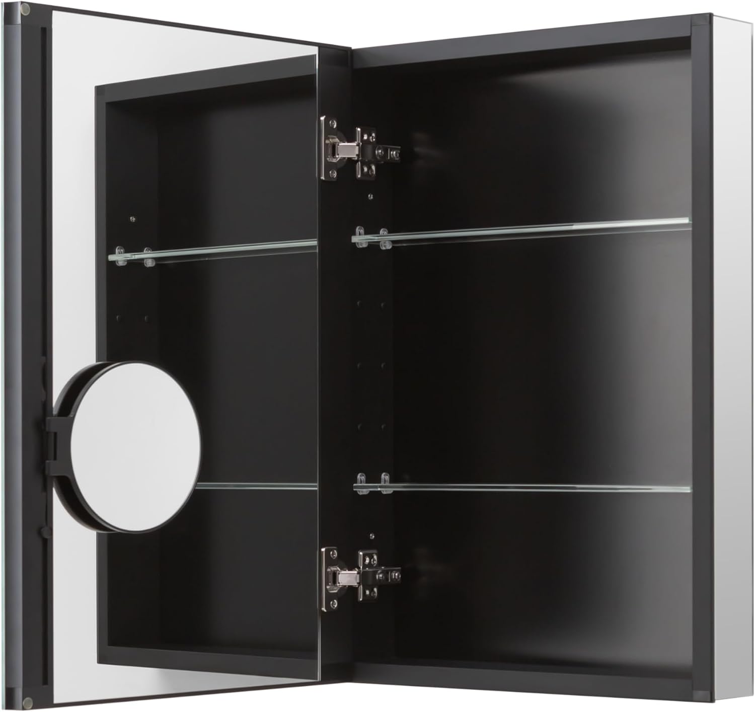 14 x 24 Inch Bathroom Mirror Cabinet, Medicine cabinets for Bathroom，3 Adjustable Shelves, Soft Close Hinges, 3X Movable Magnifier, Black Medicine Cabinet
