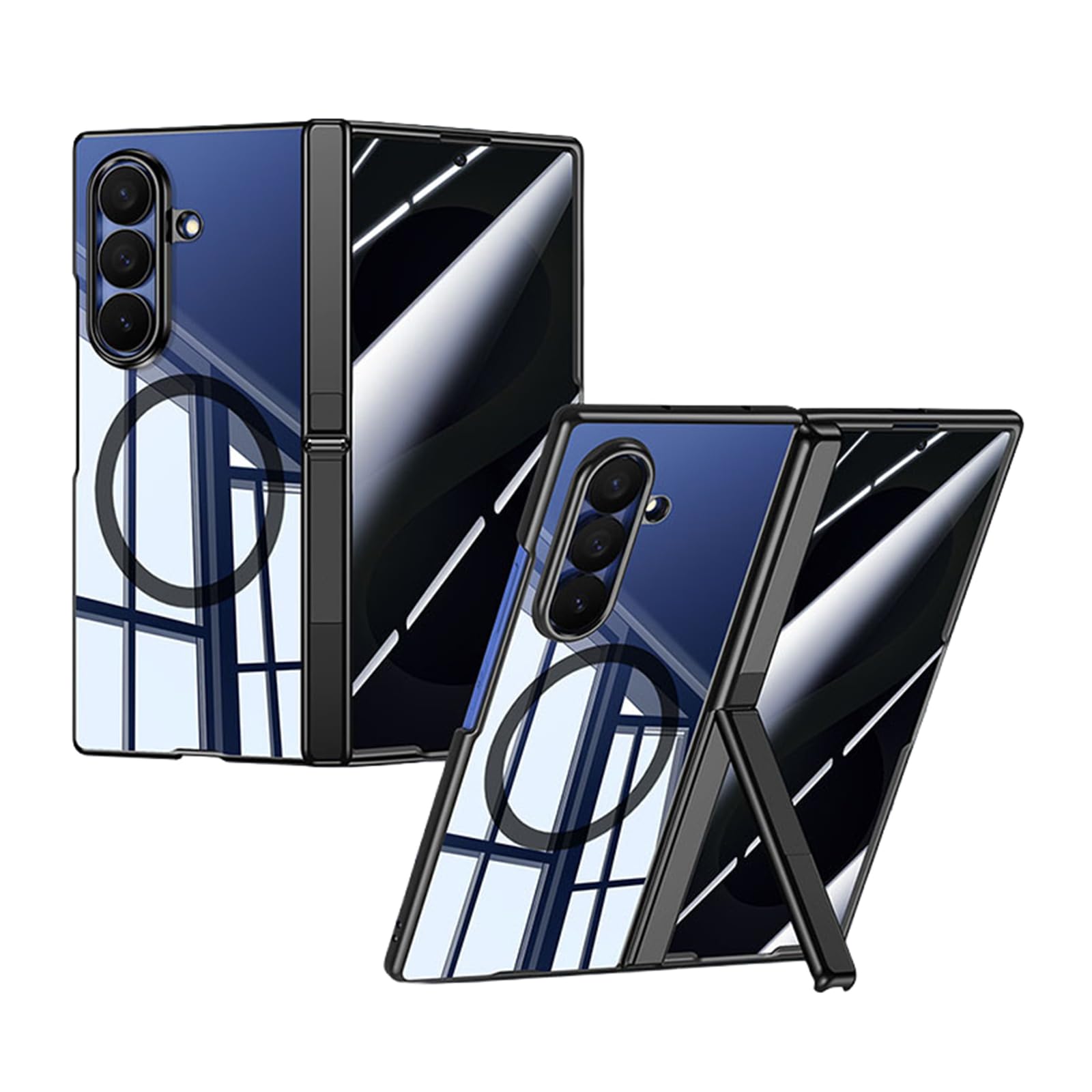 MFAOSHI Magnetic Case for Samsung Galaxy Z Fold 8 Ultra, Electroplated Clear Hinge Protection Kickstand Case with Anti Peeping Tempered Glass Cover