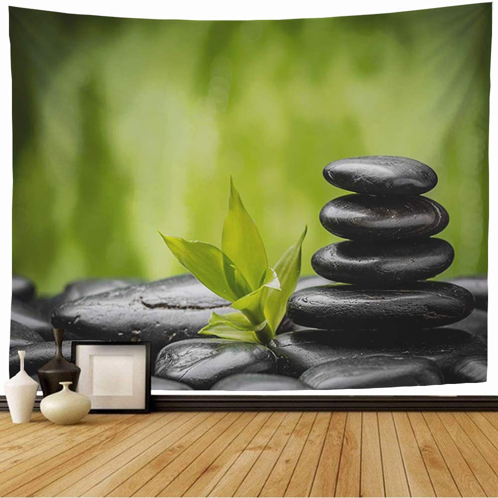 Tapestry Zen Dew Basalt Stones Drops Beauty Bamboo Medicine Concept Healthcare Spa Medical Objects Nature Beach Tapestry Funny Tapestry for Living Room Bedroom 80x60 Inch