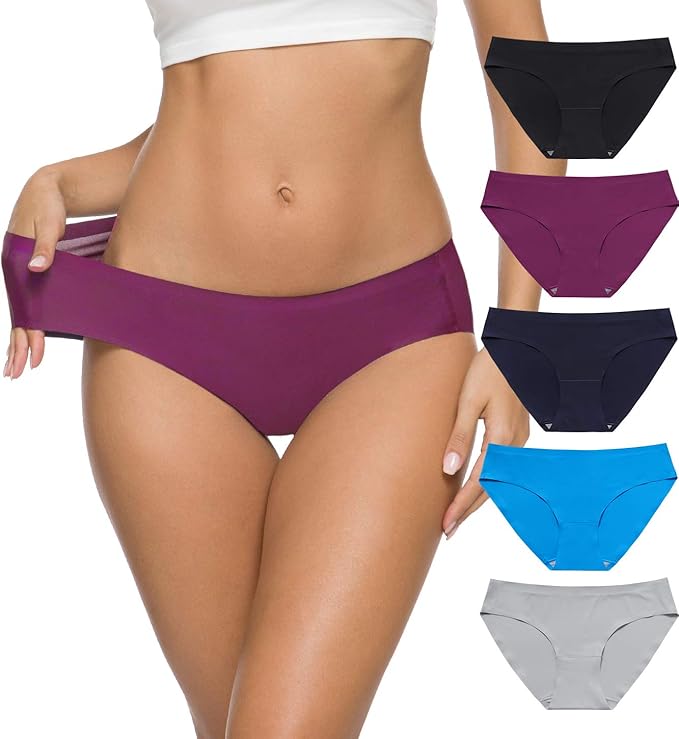 Wealurre Womens Seamless Underwear No Show Panties Soft Stretch Hipster Bikini Underwears 5-Pack