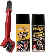 Kangaroo Chain Lubricant with Cleaner Spray and Brush (150Ml, Length 25Cm Height 6.5Cm Width 6.5Cm) for Motorcycle.