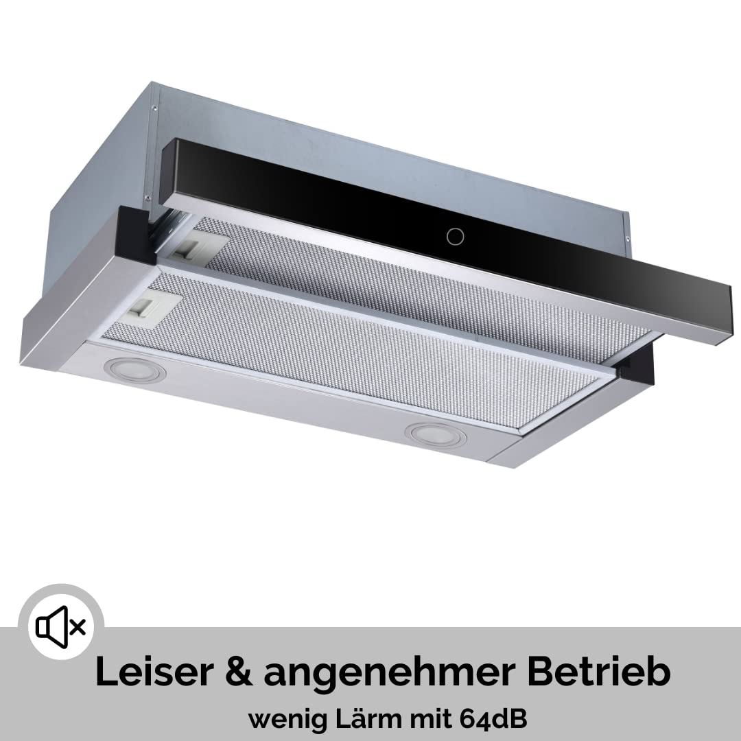 PKM Dunstabzugshaube FS2-60BBGTY | Wandhaube | 60 cm Breite | Glas mit Edelstahl | Touch Control | Abluft | Umluft | Schwarz