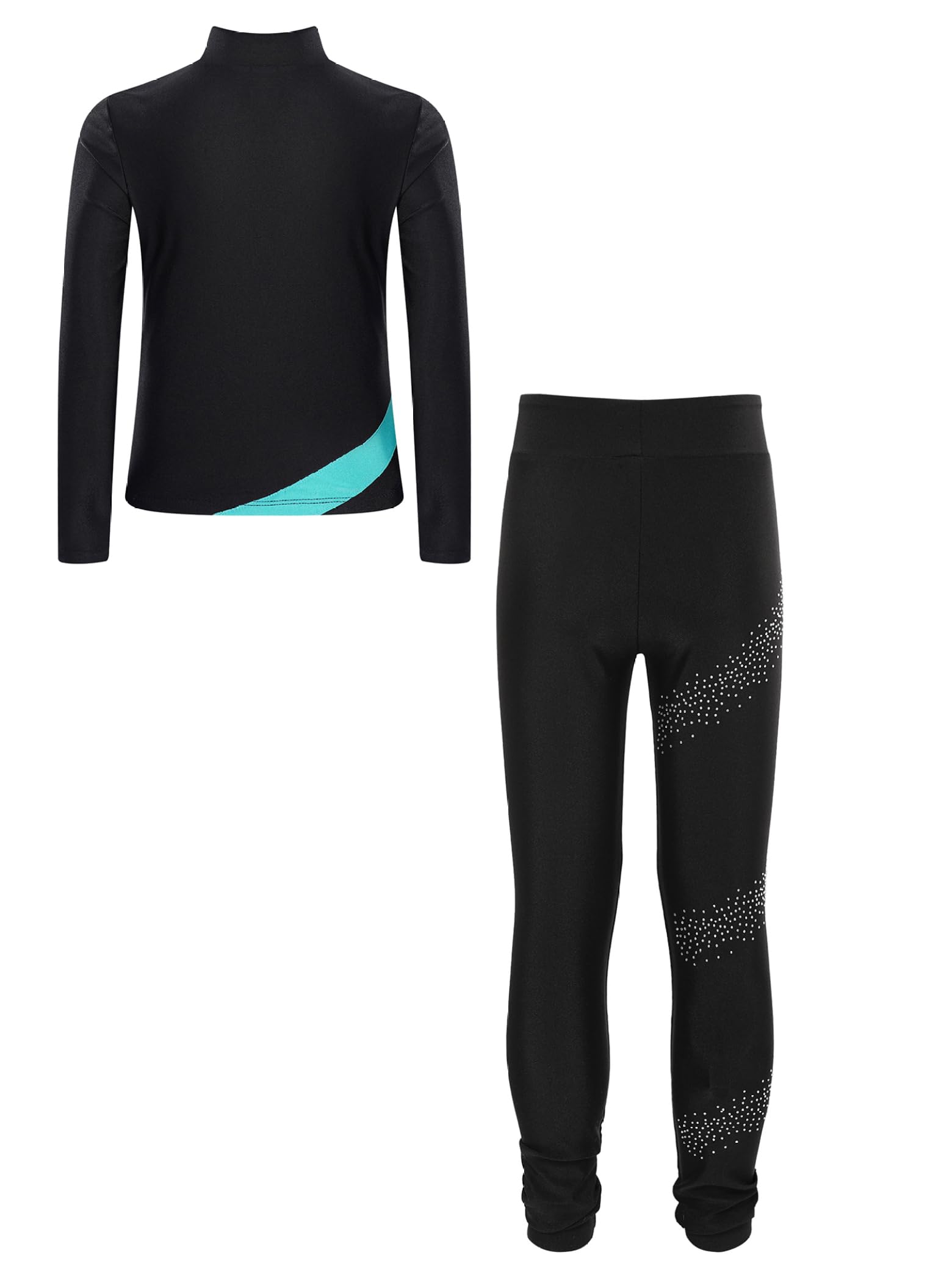 Combinaison de patinage artistique pour fille - Veste et leggings avec bloc de couleur - Pour enfants - Pour patinage sur glace - Tenue de sport
