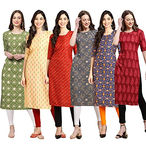 Image of Pinkmint Women's Crepe Digital Print Straight Kurta Pack of 6 [CR-336-370-344-343-328-366]