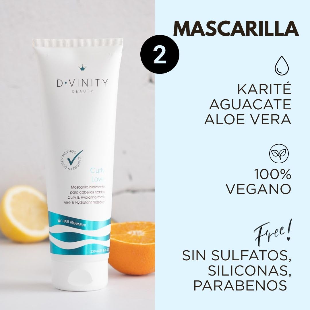 Rutina Curly Love 3 Pasos D·VINITY – Champú Low-Poo, Mascarilla y Crema Definidora | Método Curly | Hidratación, Definición y Control del Frizz