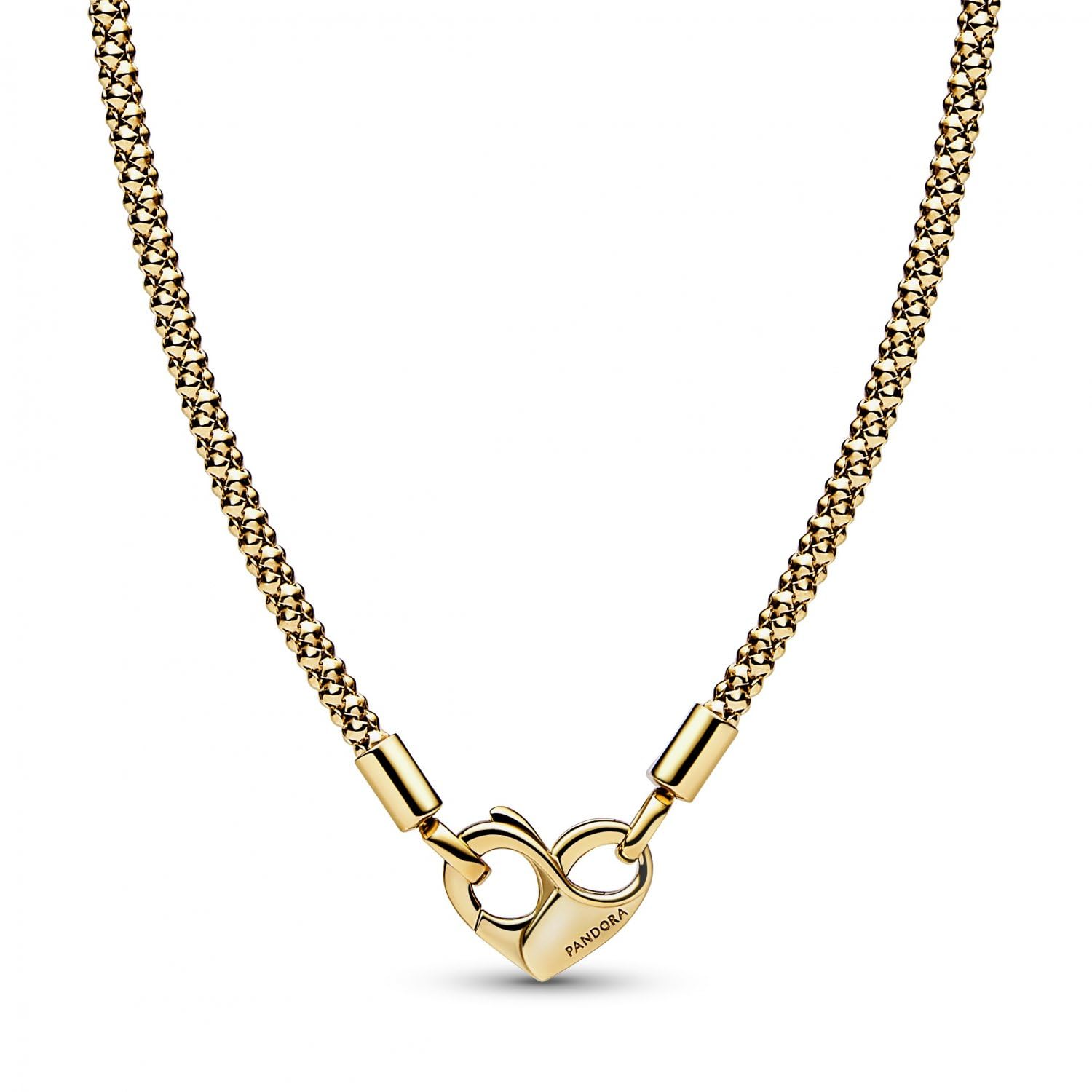 Pandora Moments Studded chain 14k gold-plated necklace with heart clasp, 45