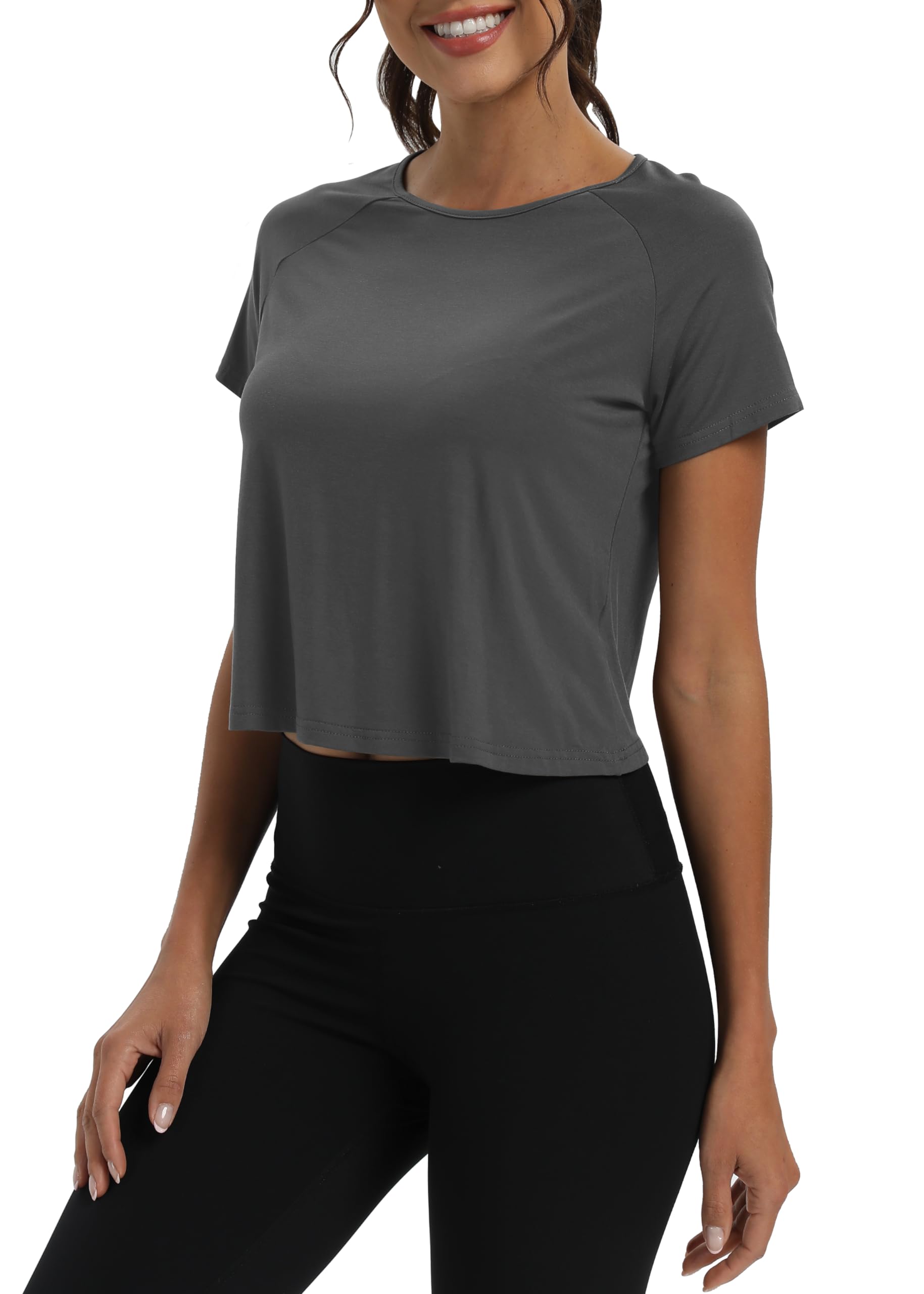 Mippo Camisetas de entrenamiento para mujer, recortadas, espalda dividida, atlética, gimnasio, ejercicio, ajuste holgado