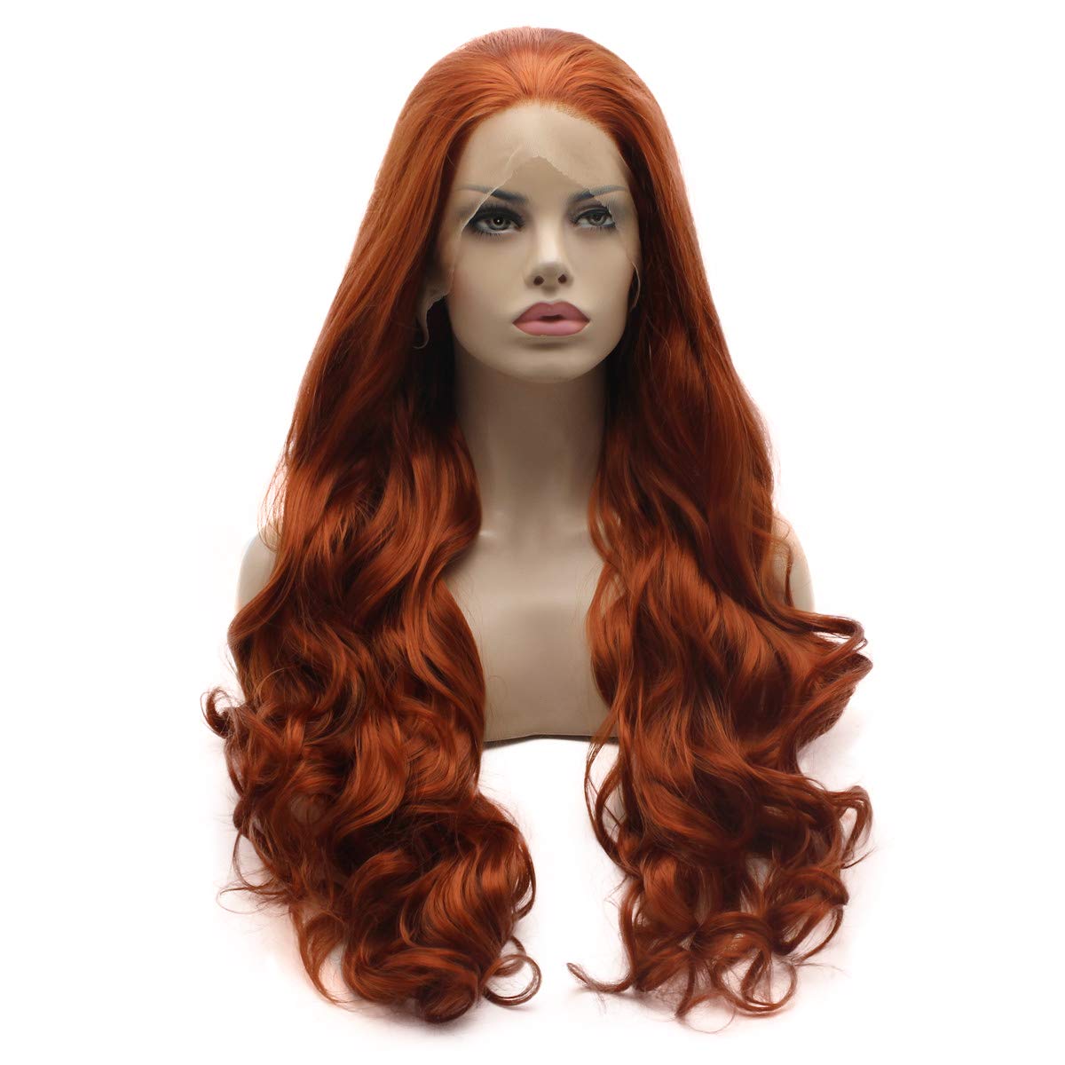 Lushy Stylish Wavy Long Wine Red Wig Half Hand Tied Heat Friendly Synthetic Lace Front Wigs
