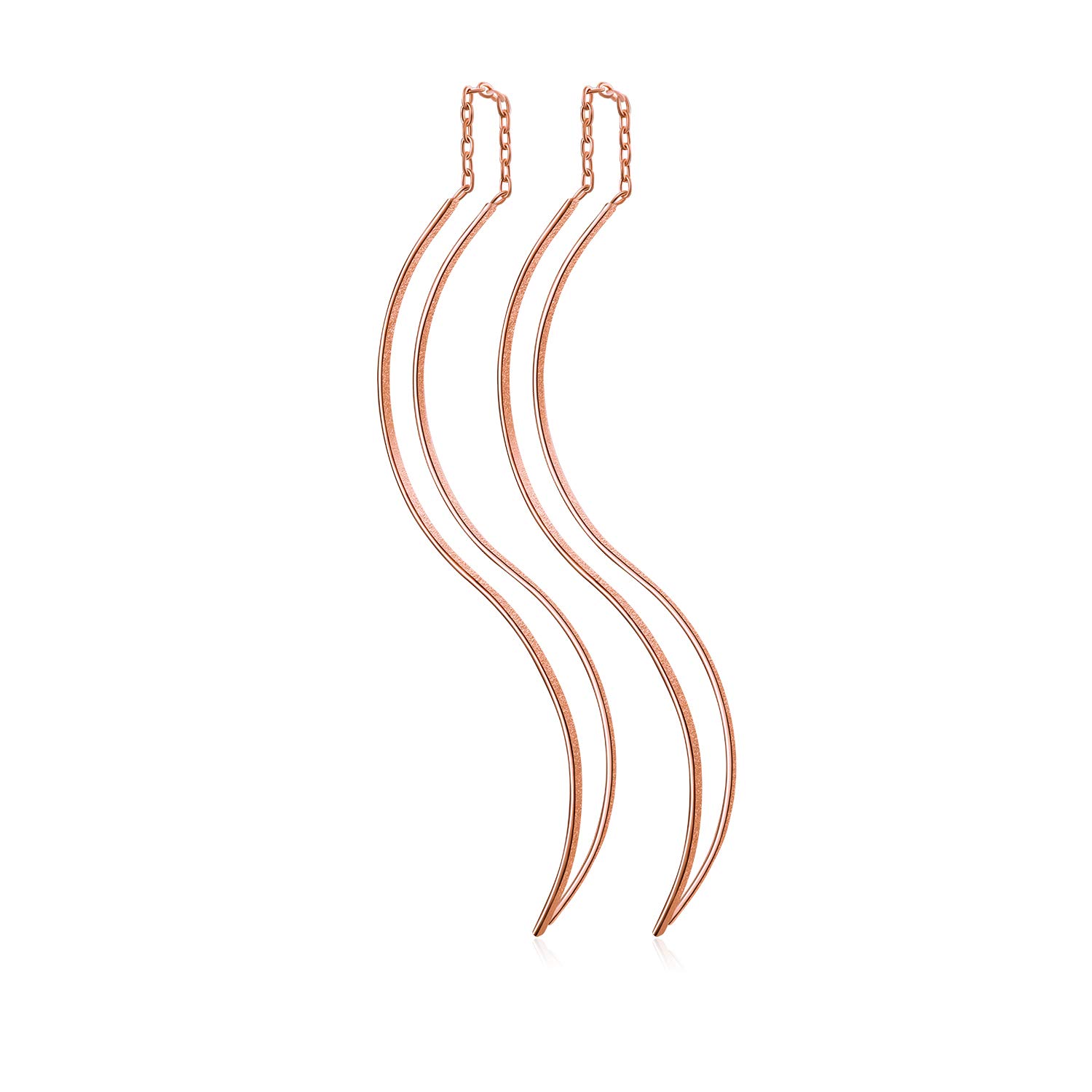 Esberry 18K Gold Plating 925 Sterling Silver Earrings Tassel Threader Earrings Double Curved Threader Drop Earrings Long Chain Dangle Earrings Hypoallergenic Earrings for Women