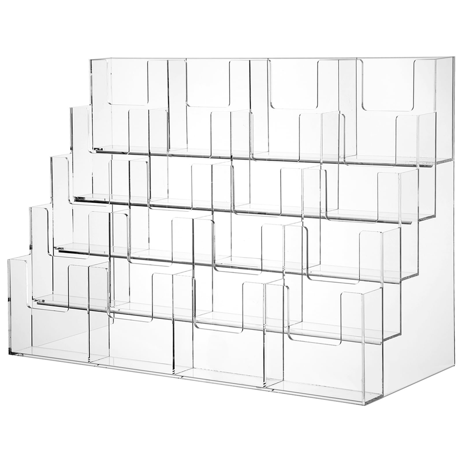 Huwena 20 Pockets Acrylic Brochure Holder 5 Tier Acrylic Magazine Holder Tabletop Pamphlet Document Sign Letters Folders Greeting Cards Literature Clear Display Stand Flyer Holder for Office Class