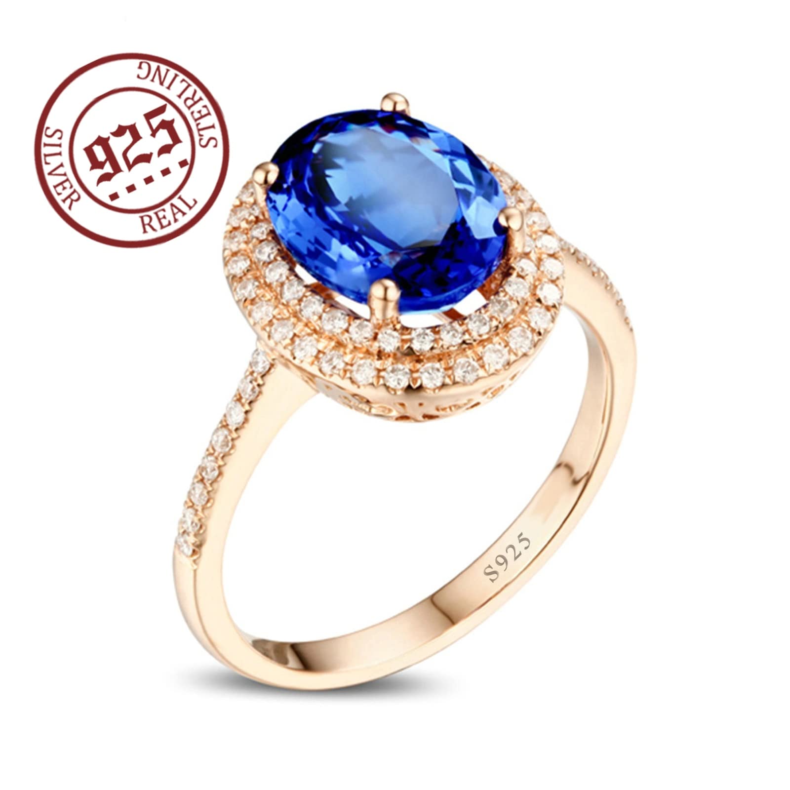 Freundschaft Ringe mit Gravur Silver Rings Women Silber 925 Blau Oval Zirkonia Maßgeschneiderte Geschenke für Frauen Größe 45 (14.3)-65 (20.7)