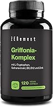 Griffonia mit L-Tryptophan, Safranextrakt & Vitamine B6, B12, Zink - Laborgeprüft, Ohne Zusatzstoffe - kognitiven Funktion, psychischen Funktion - 120 vegan Kapseln - Zenement