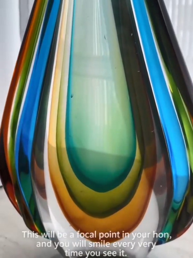 Escultura de Vidrio Murano Estilo Hand-Blown Azul Verde miniatura 7