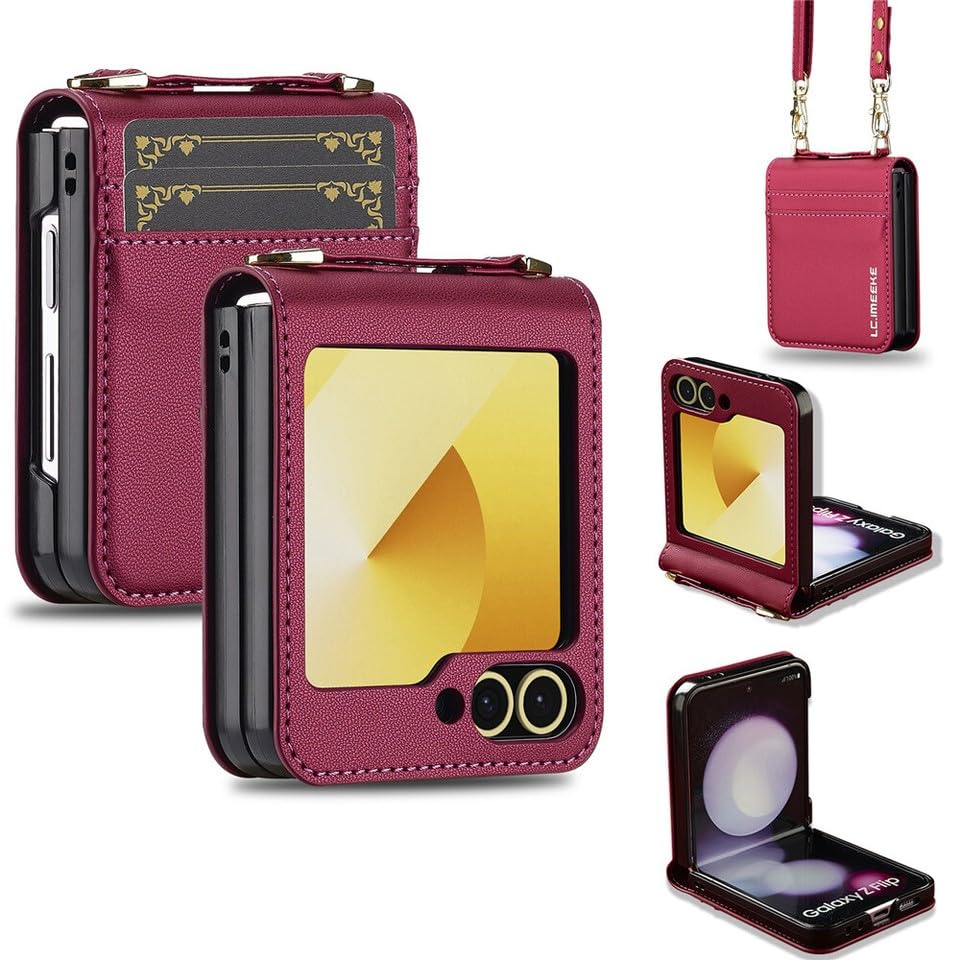 Coque Samsung Galaxy Z Flip 5 rouge portefeuille avec protection arrière et fente carte